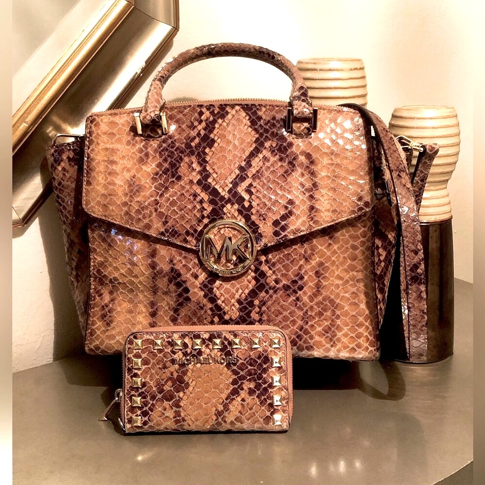 Michael Kors reptile crossbody and wallet.